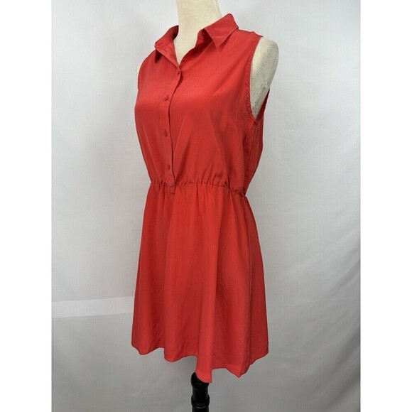 Amanda Uprichard Silk Shirt Dress Red Coral Medium Mini Sleeveless - Picture 1 of 8